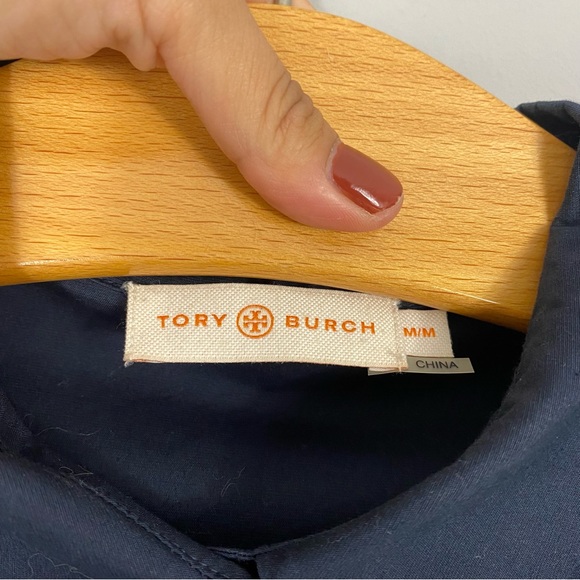 Tory Burch Loretta Navy Black Shirt Dress Two Tone Womens Medium Short Sleeve - Picture 3 of 7